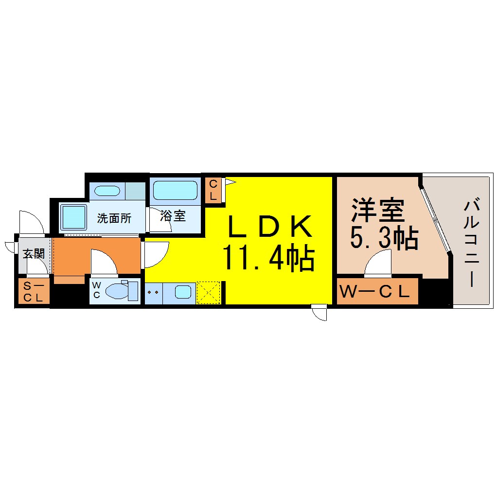 ダイワシティー千種 間取図　ＬＤＫ11.4帖　洋室5.3帖　南向きバルコニー
