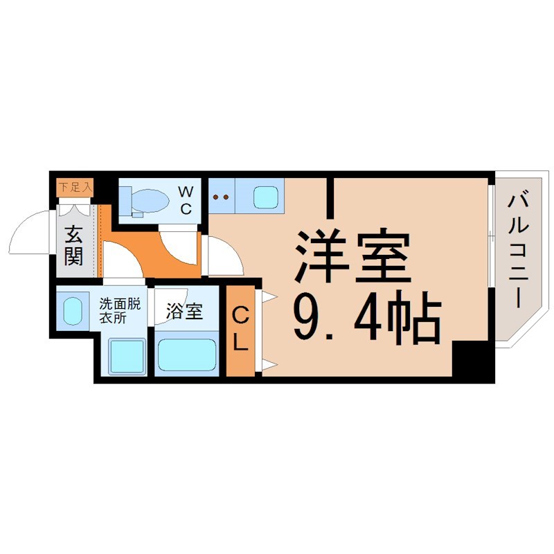レジデンシア泉II 間取り　洋室9.4帖　脱衣洗面所　バルコニー