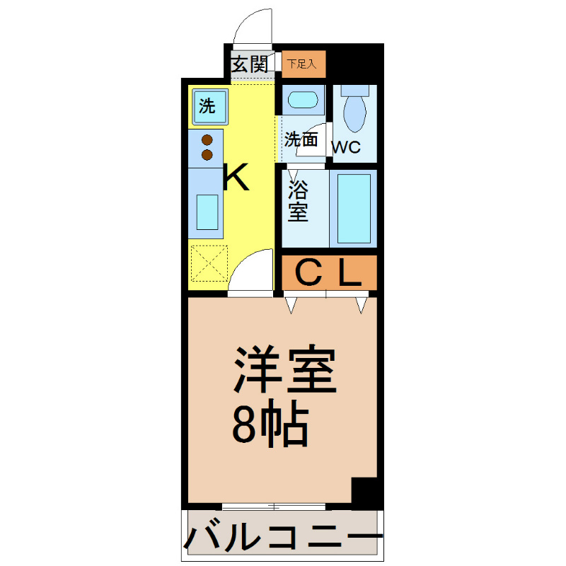 ｗｉｌｌＤｏ日比野 間取図　洋室8帖　独立洗面台　南面バルコニー