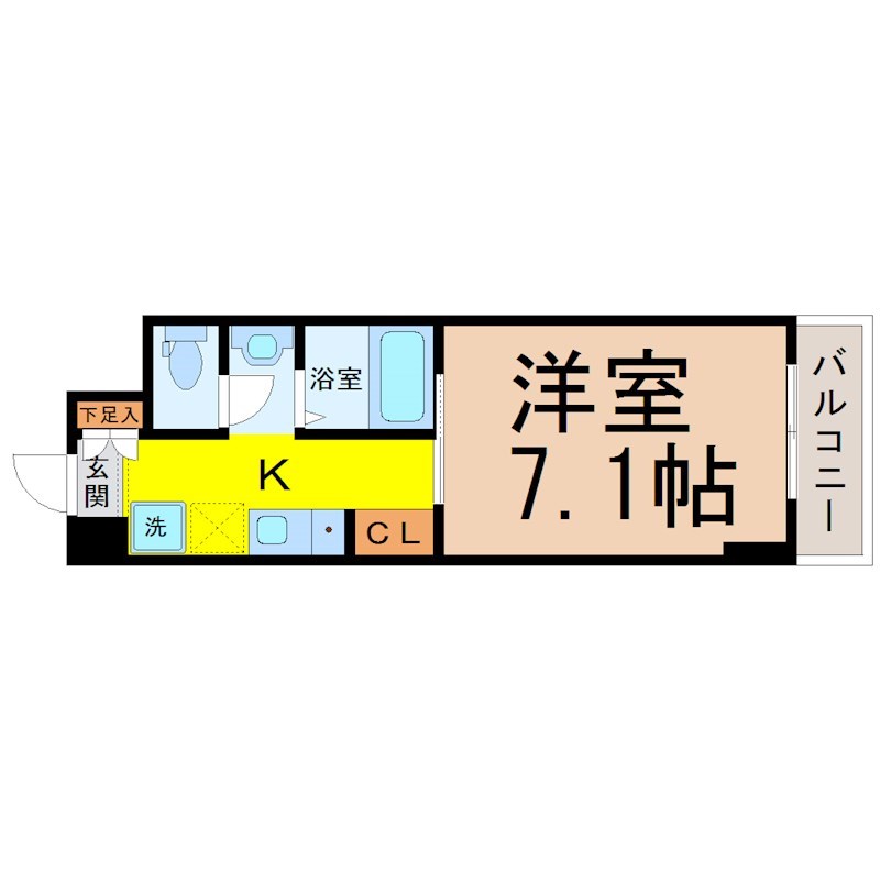Ｓ－ＦＯＲＴ神宮南 間取図　洋室7.1帖　独立洗面台　クローゼット付　バルコニー