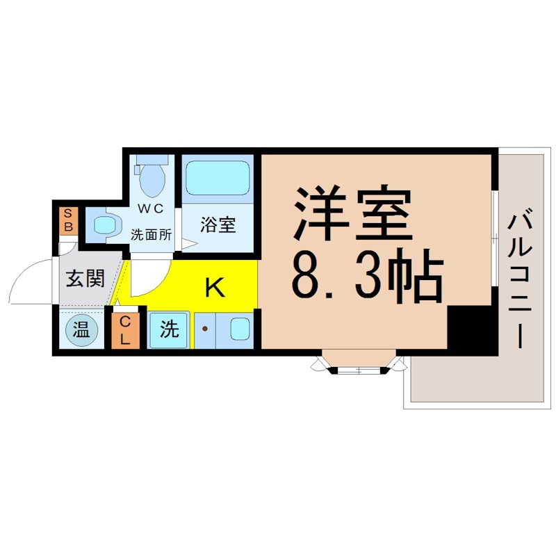 ＬａＤｏｕｃｅｕｒ新栄（ラ・ドゥセール新栄） 間取図　洋室8.3帖　脱衣洗面所　バルコニー