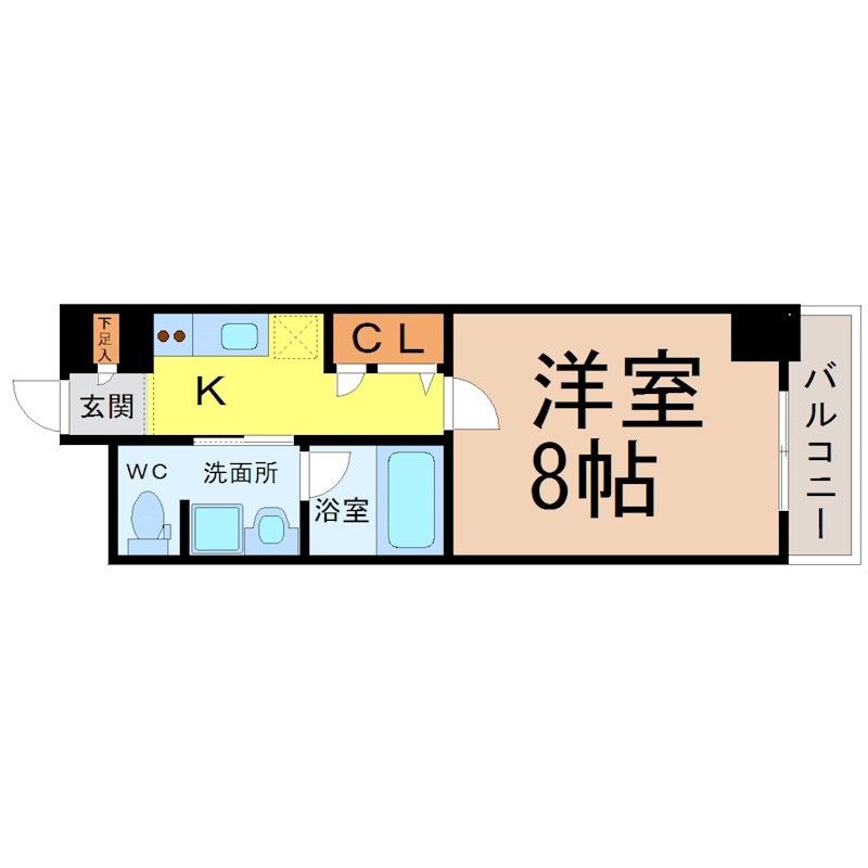 ルクレ大曽根 間取図　洋室8帖　脱衣洗面所　バルコニー