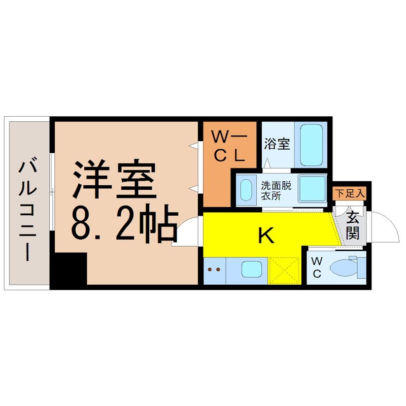 Ｃｅｒｅｓ志賀本通 間取図　洋室8.2帖　脱衣洗面所　ウォークインクローゼット付