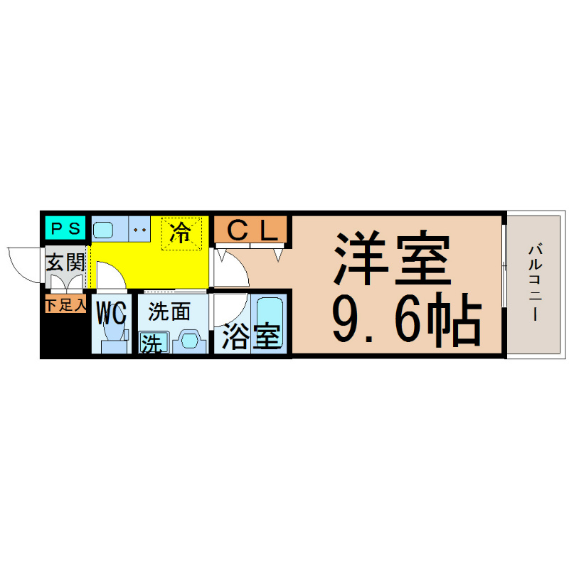 ＡｒｔｉｚＡ上前津II（アルティザ上前津II） 間取図　洋室9.6帖　脱衣洗面所　バルコニー