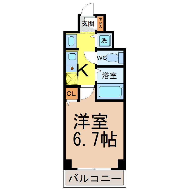 ライジングコート名古屋駅前東 間取り　洋室6.7帖　独立洗面台　クローゼット付