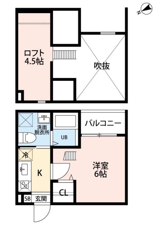 クレア名西 間取図　洋室6帖　ロフト4.5帖