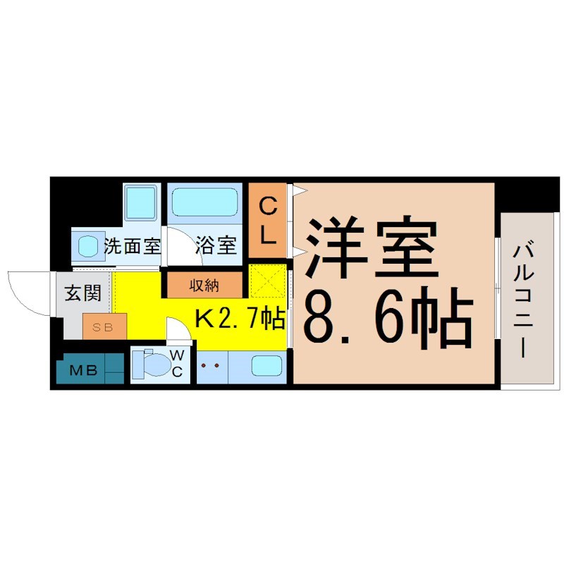 TOURNEY名駅（ターニー名駅） 間取り　洋室8.6帖　エアコン