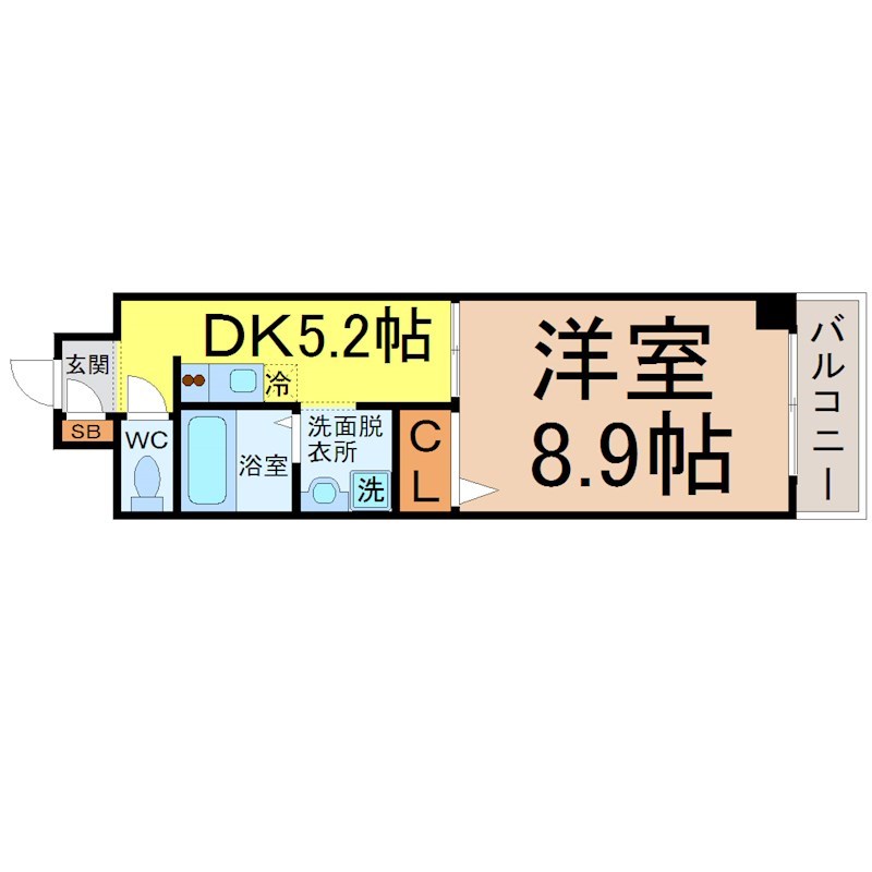 トリニティＭ3 間取り図　洋室8.9帖　ＤＫ5.2帖