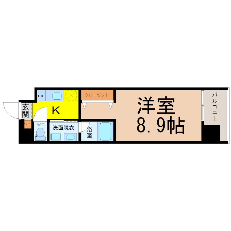 ステージグランデ山王 間取り　洋室8.9帖　脱衣洗面所　バルコニー