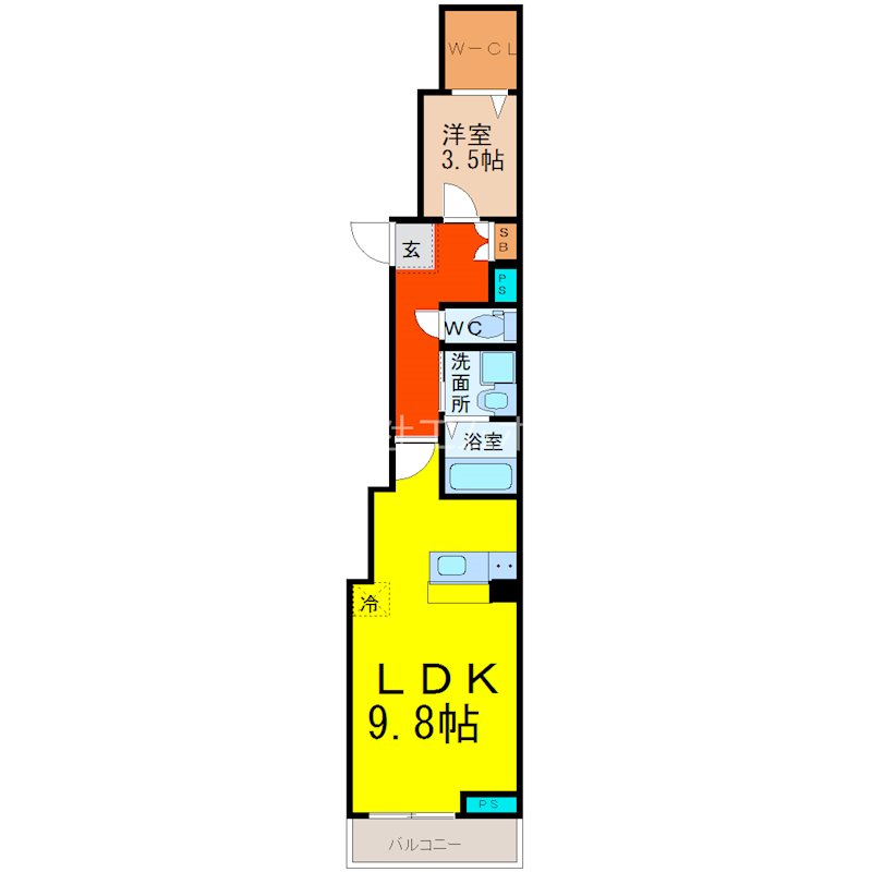 Ｎ－ＳＴＡＧＥ東別院 間取図　ＬＤＫ9.8帖　洋室3.5帖　カウンターキッチン