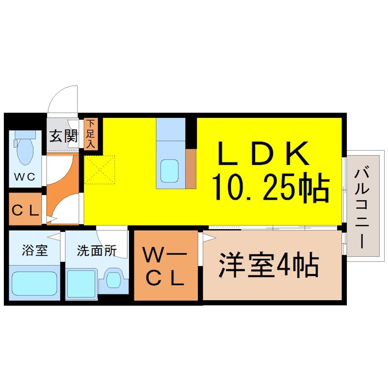 グランツ 間取図　ＬＤＫ10.25帖　洋室4帖　脱衣洗面所　バルコニー