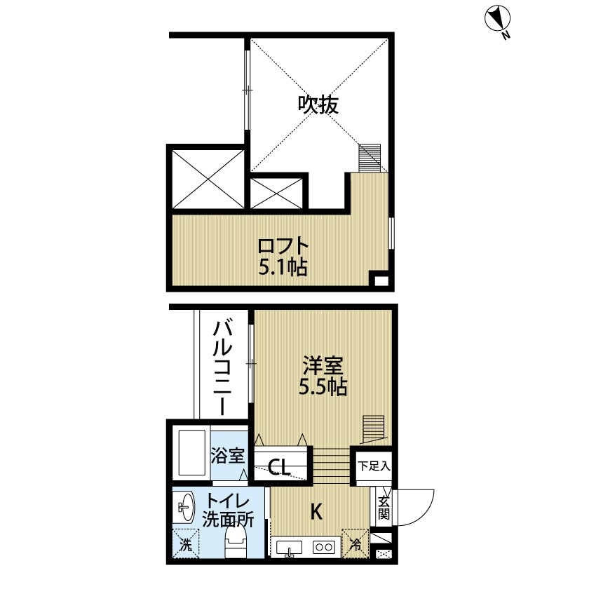 ｓｏｆｉｔｅｌ鶴里（ソフィテルツルサト） 間取図　洋室5.5帖　ロフト5.1帖