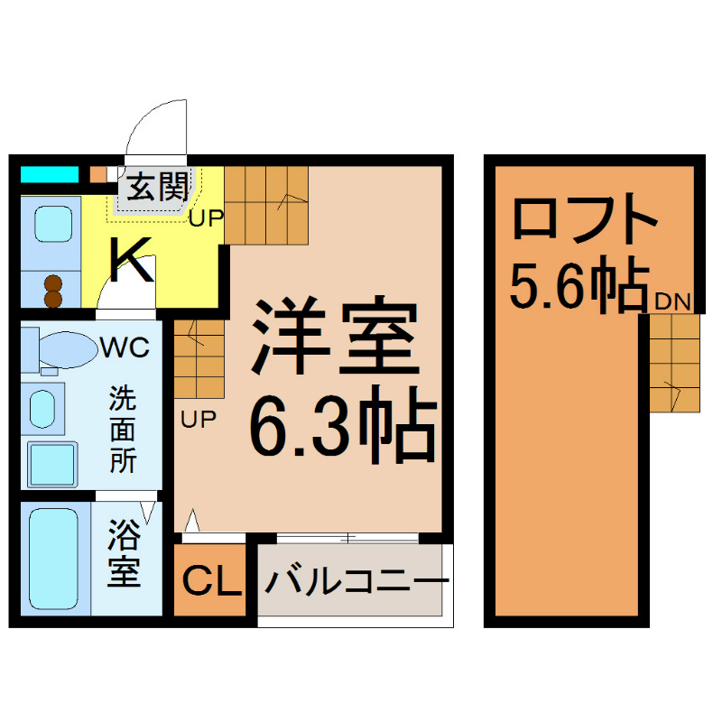 ＳＥＡＰＲＡＩＲＩＥ（シープレイリー） 間取図　洋室6.3帖　ロフト5.6帖