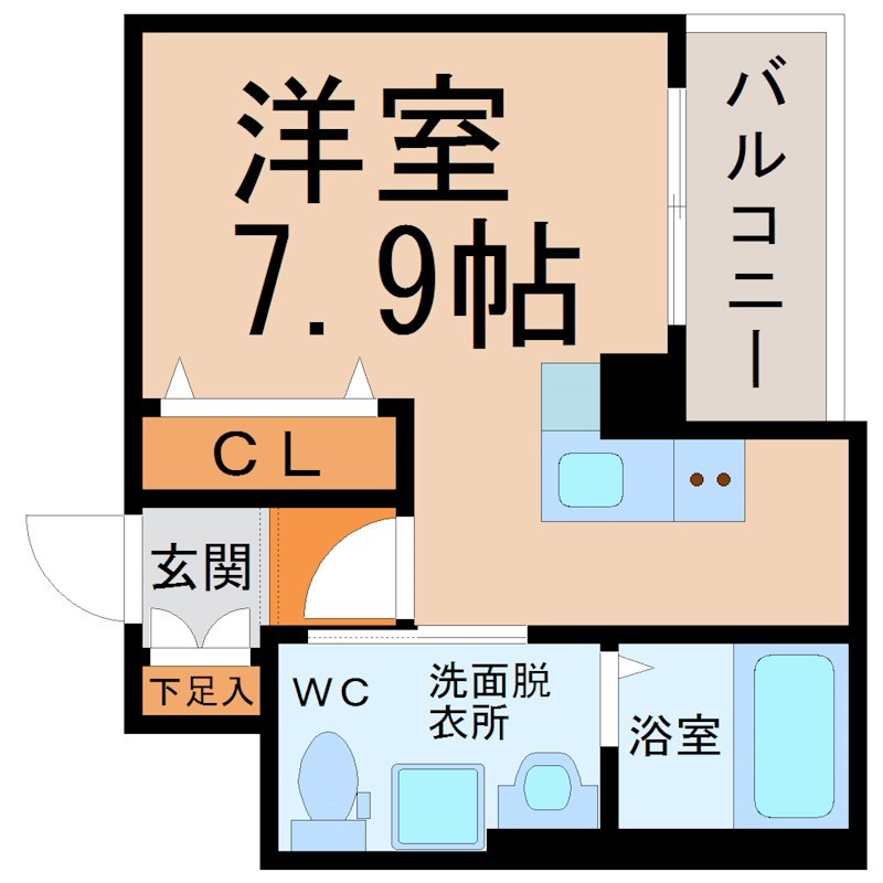 ディアレイシャス金山 間取り　洋室7.9帖　脱衣洗面所　バルコニー