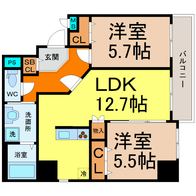 Ｐｒｉｍｅ　Ｃｏｕｒｔ (プライムコート) 間取り　2LDK　全部屋角部屋