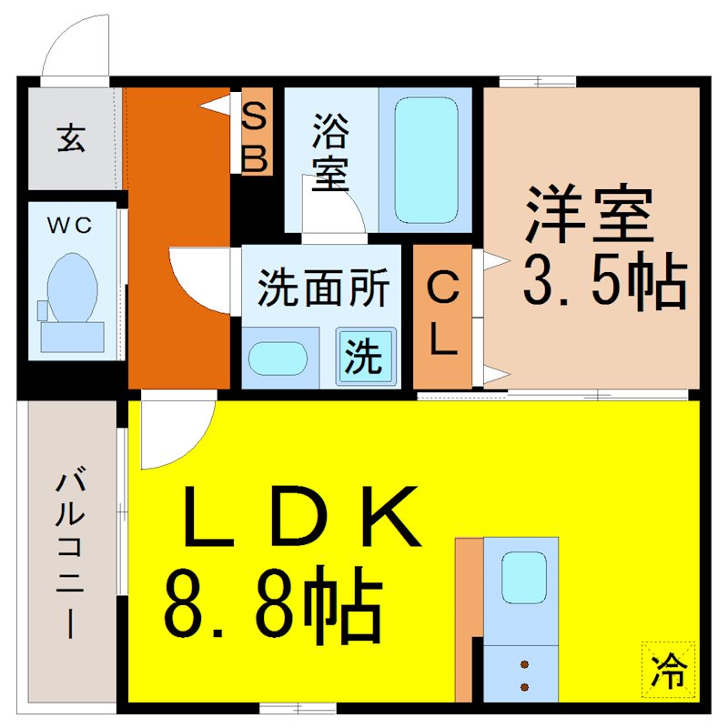 ジュネス内浜町 間取図　ＬＤＫ8.5帖　洋室3.5帖