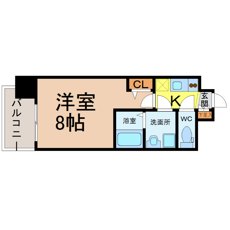 プレサンス久屋大通セントラルパーク 間取図　洋室8帖　脱衣洗面所　バルコニー