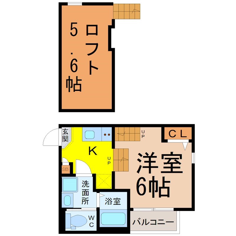 ハーモニーテラス野並VIII 間取図　洋室6帖　ロフト5.6帖　脱衣洗面所