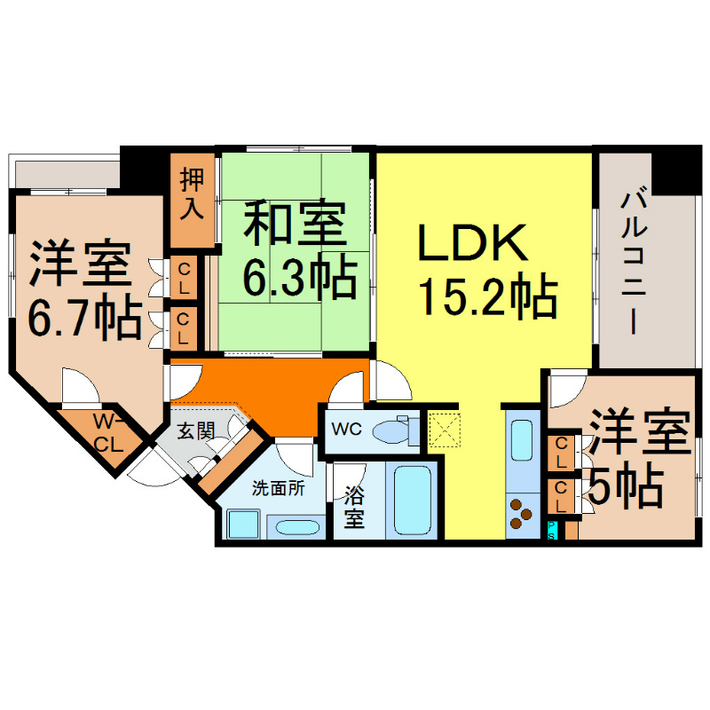 アップルパレス丸の内 間取図　ＬＤＫ15.2帖　脱衣洗面所