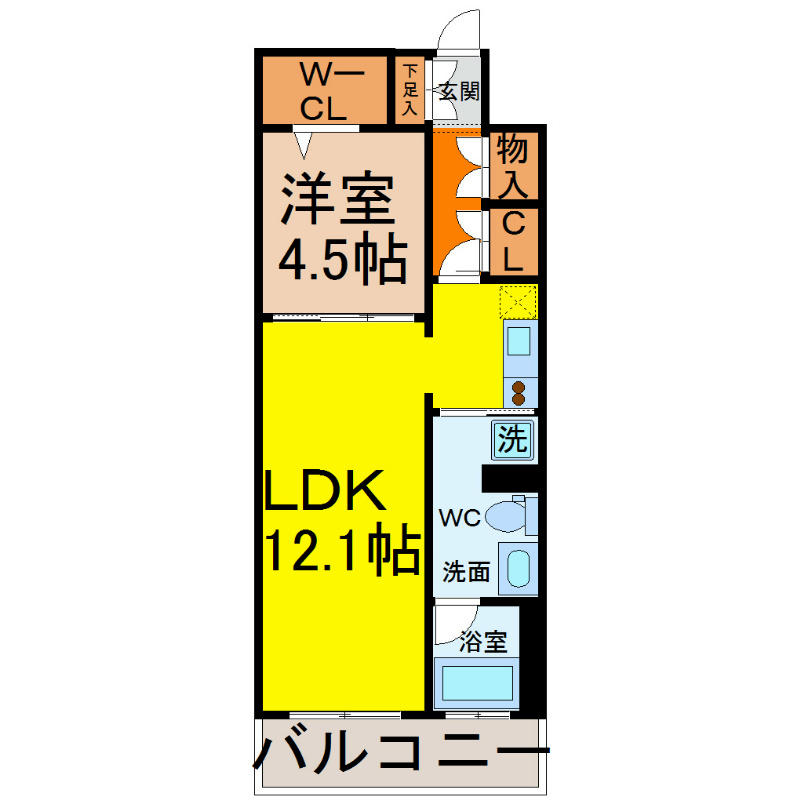 レジディア白壁 間取図　ＬＤＫ12.1帖　洋室4.5帖