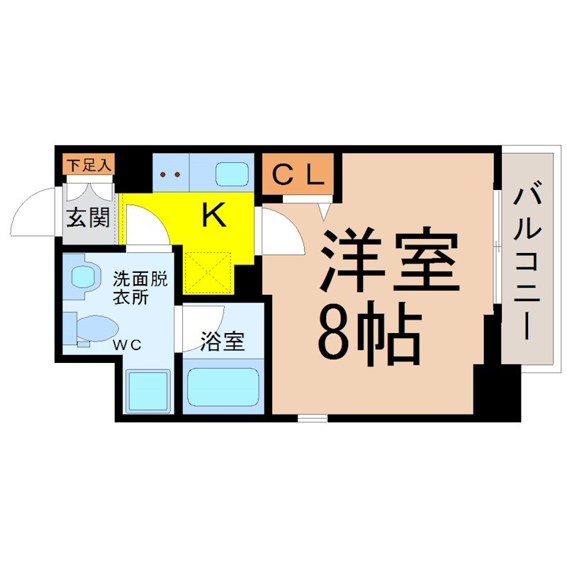 アクアヒルズ 間取図　洋室8帖　脱衣洗面所　バルコニー
