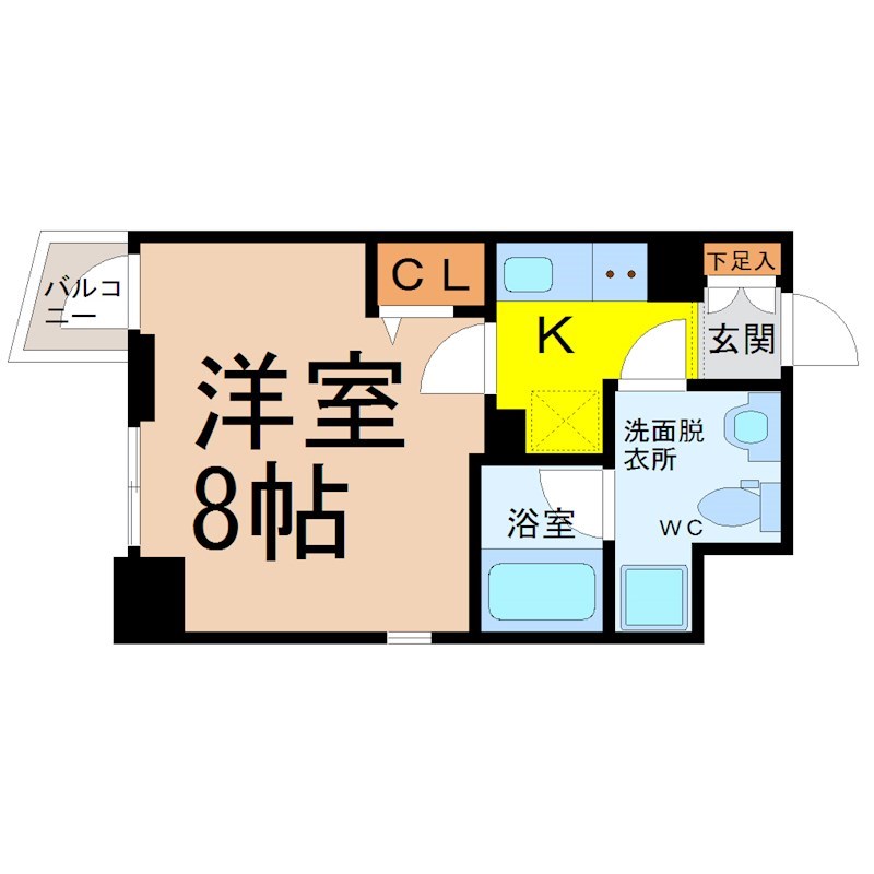 アクアヒルズ 間取図　洋室8帖　脱衣洗面所　バルコニー