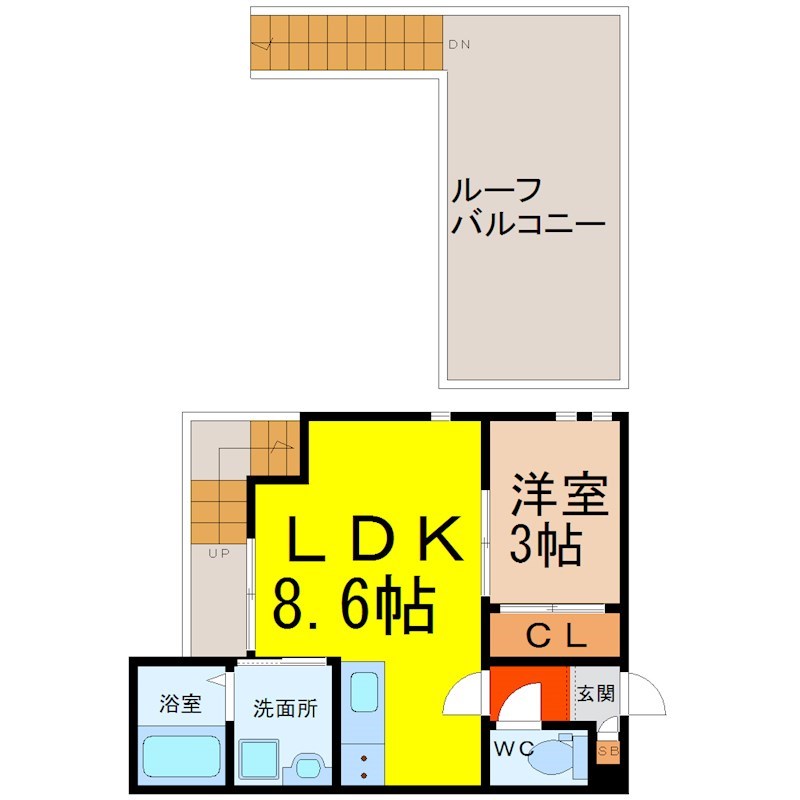 ＧＲＡＮＤＴＩＣ車道 間取り　ＬＤＫ8.6帖　洋室3帖　脱衣洗面所　バルコニー