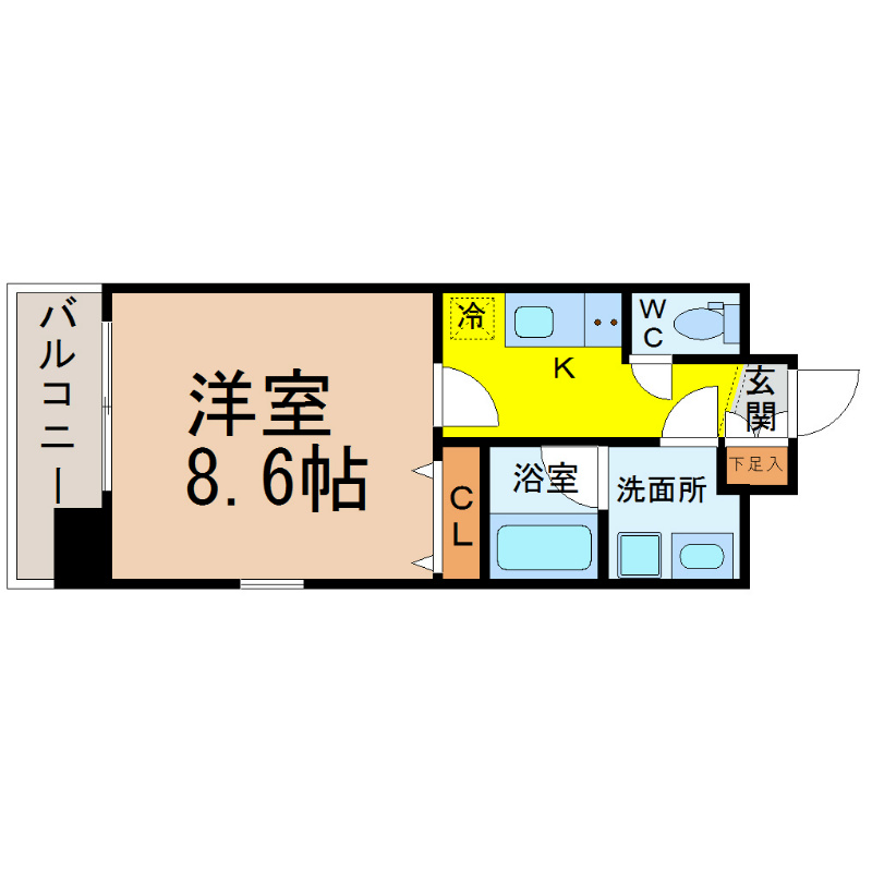 ステージファースト名駅 間取り　洋室8.6帖　脱衣洗面所　バルコニー