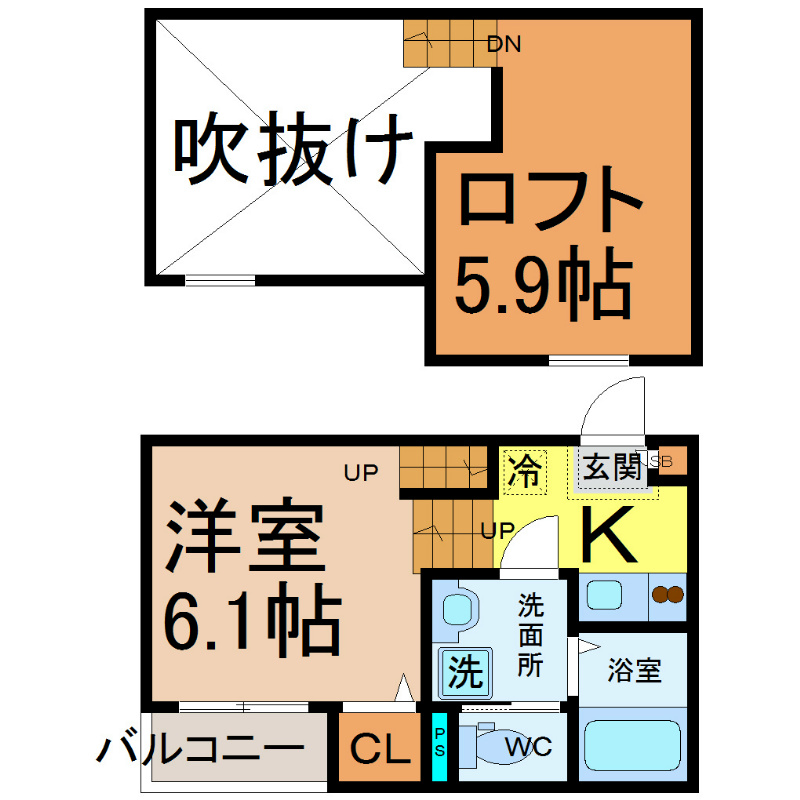 メゾン・ド・プランドール 間取図　洋室6.1帖　ロフト5.9帖