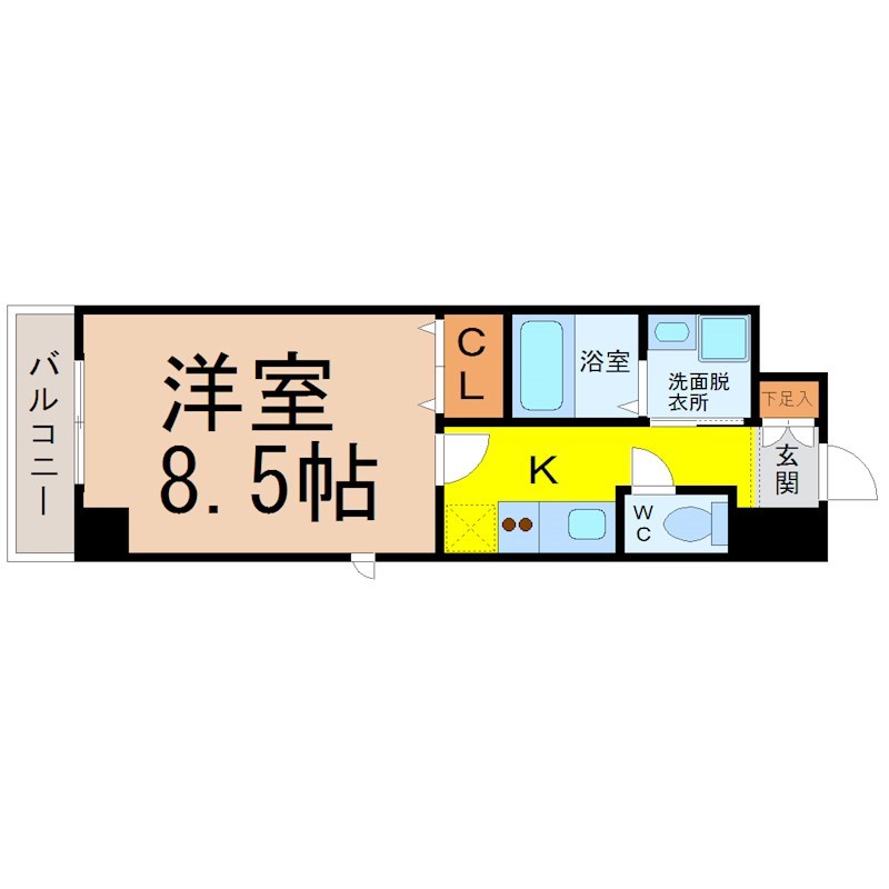 ウイステリア名城 間取図　洋室8.5帖　脱衣洗面所　バルコニー