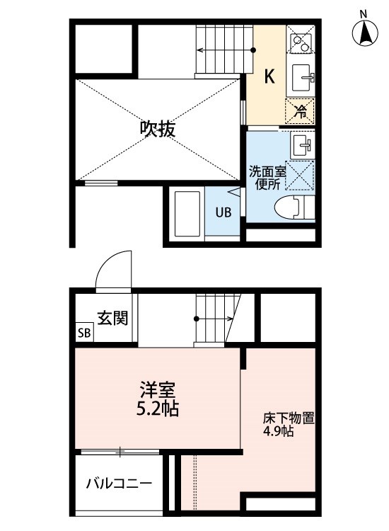 ボナール 間取図　洋室5.2帖　アンダーロフト4.9帖