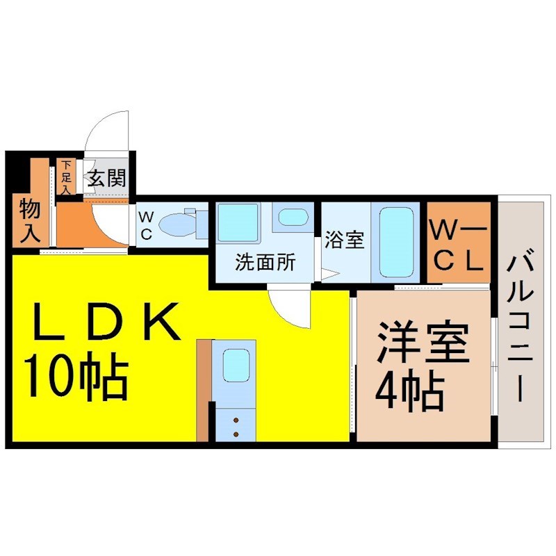 ＦＡＭＩＬＹ　ＳＴＡＧＥ黒川（ファミリーステージ黒川） 間取図　ＬＤＫ10帖　洋室4帖　脱衣洗面所　バルコニー