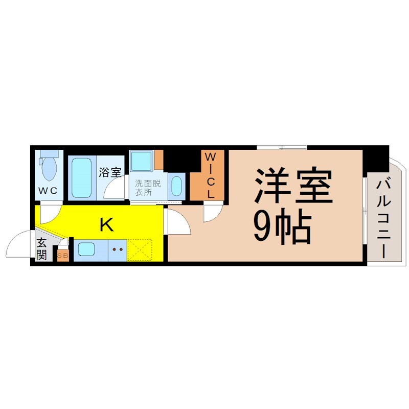 メイプルコート泉 間取図　洋室9帖　脱衣洗面所　バルコニー