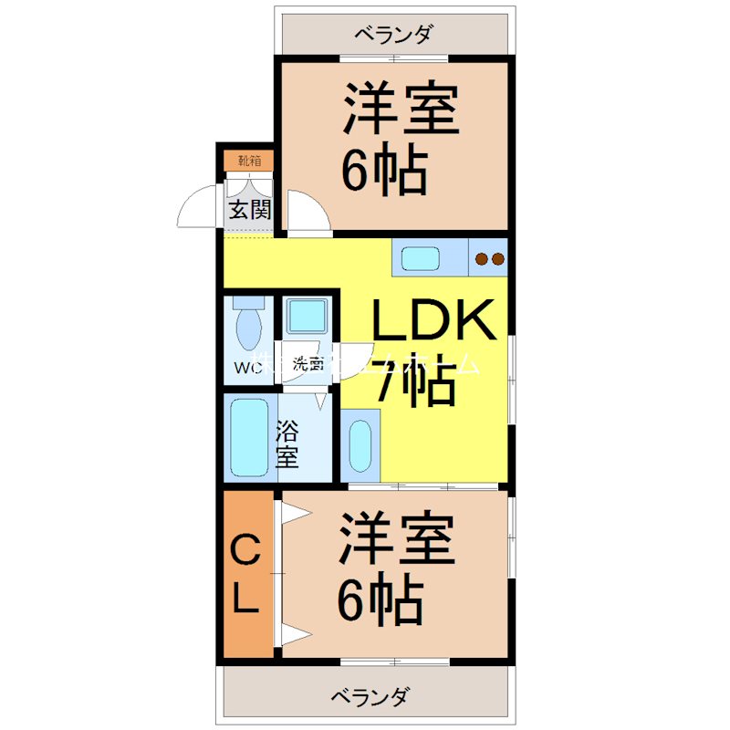 第七加藤ビル 間取図　両面バルコニー　エアコン完備
