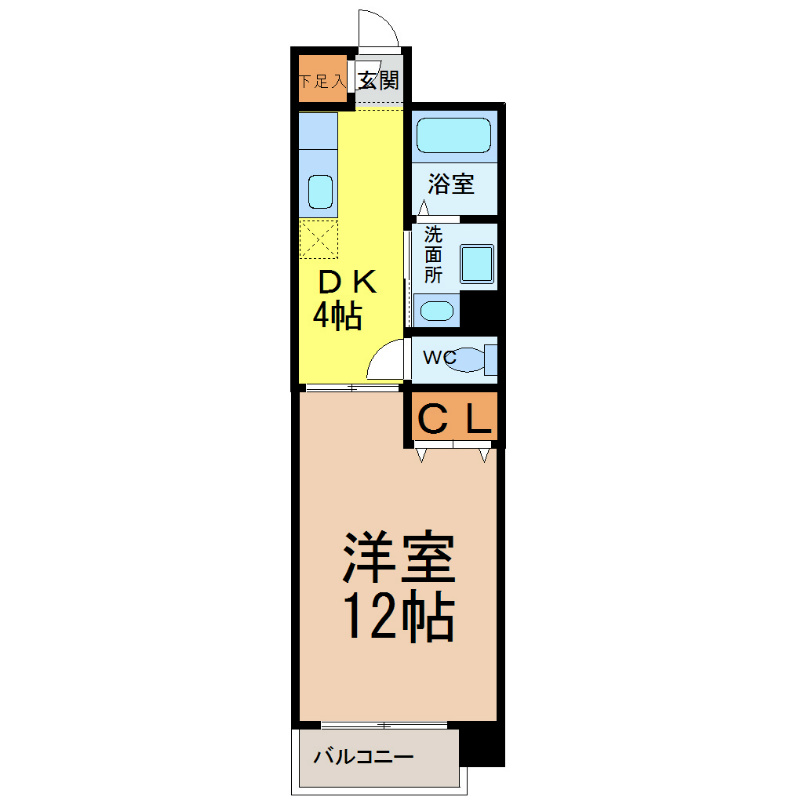 モナークみずほ 間取図　洋室12帖　脱衣洗面所　クローゼット付
