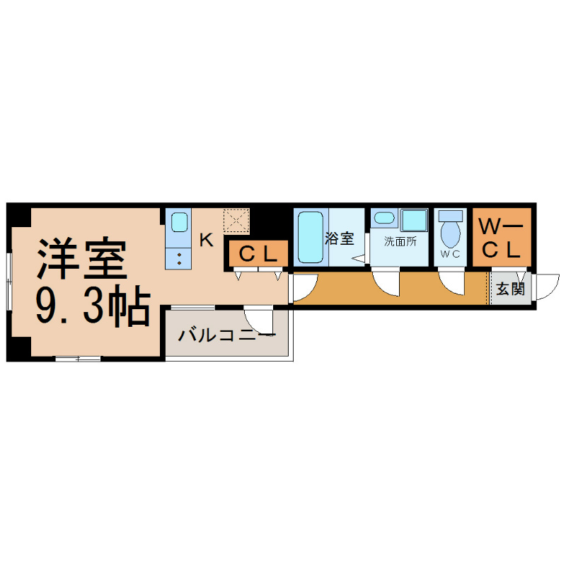エイペックス名古屋鶴舞公園前 間取図　洋室9.3帖　脱衣洗面所　シューズインクローク