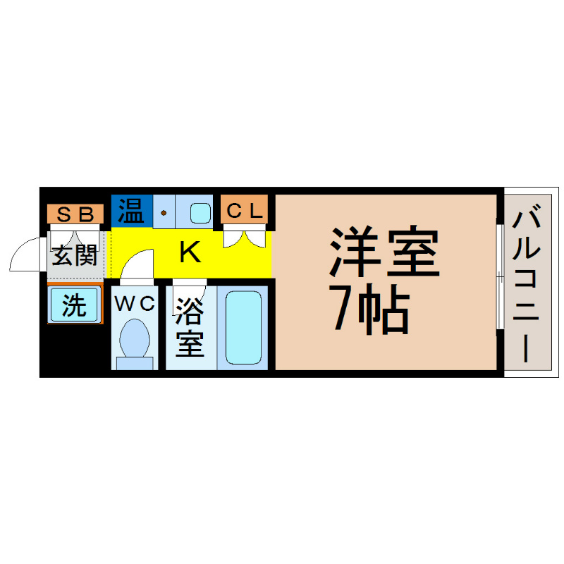 コアパレス 間取図　洋室7帖　バストイレ別　クローゼット付　バルコニー
