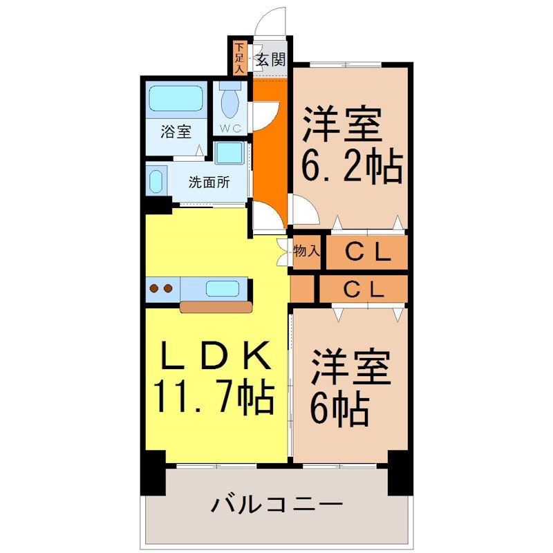 Ｐ-ＳＱＵＡＲＥ　ＳｈｕｍｏｋｕII 間取図　２ＬＤＫ　全部屋洋室