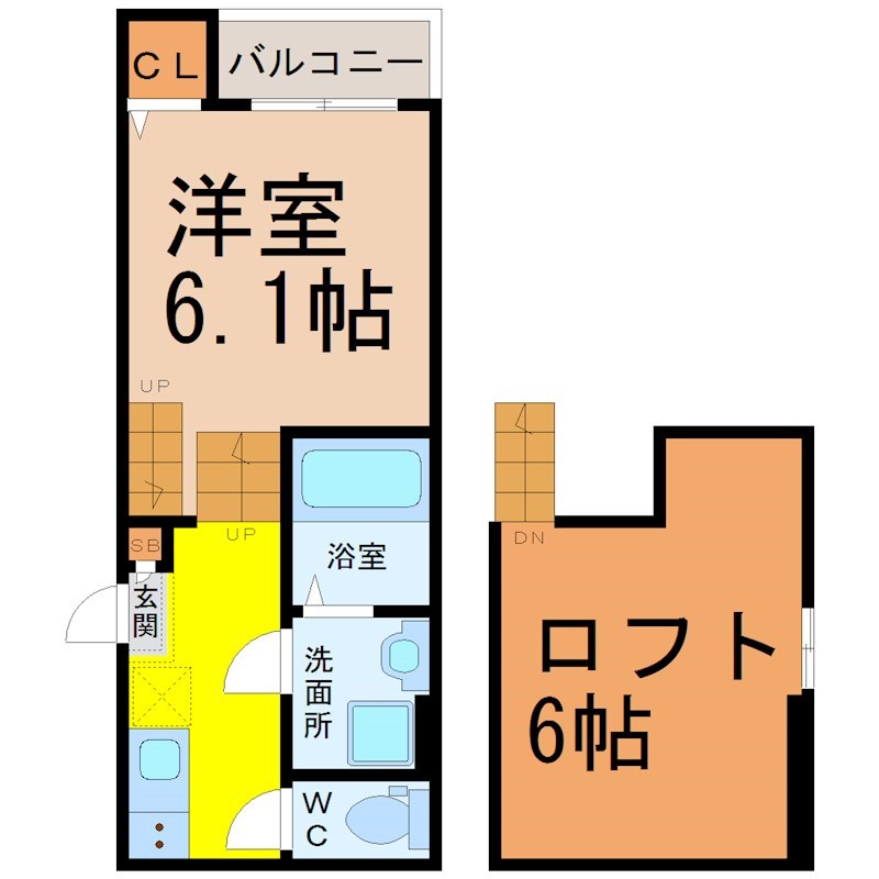 フォルクローレ名駅西 間取図　洋室6帖　ロフト6.1帖