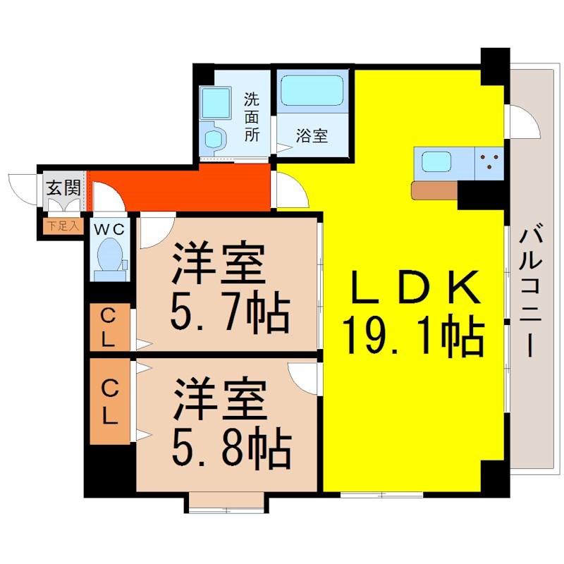 ＧＲＡＮ　ＣＲＥＳＴ（グランクレスト） 間取図　ＬＤＫ19.1帖　カウンターキッチン