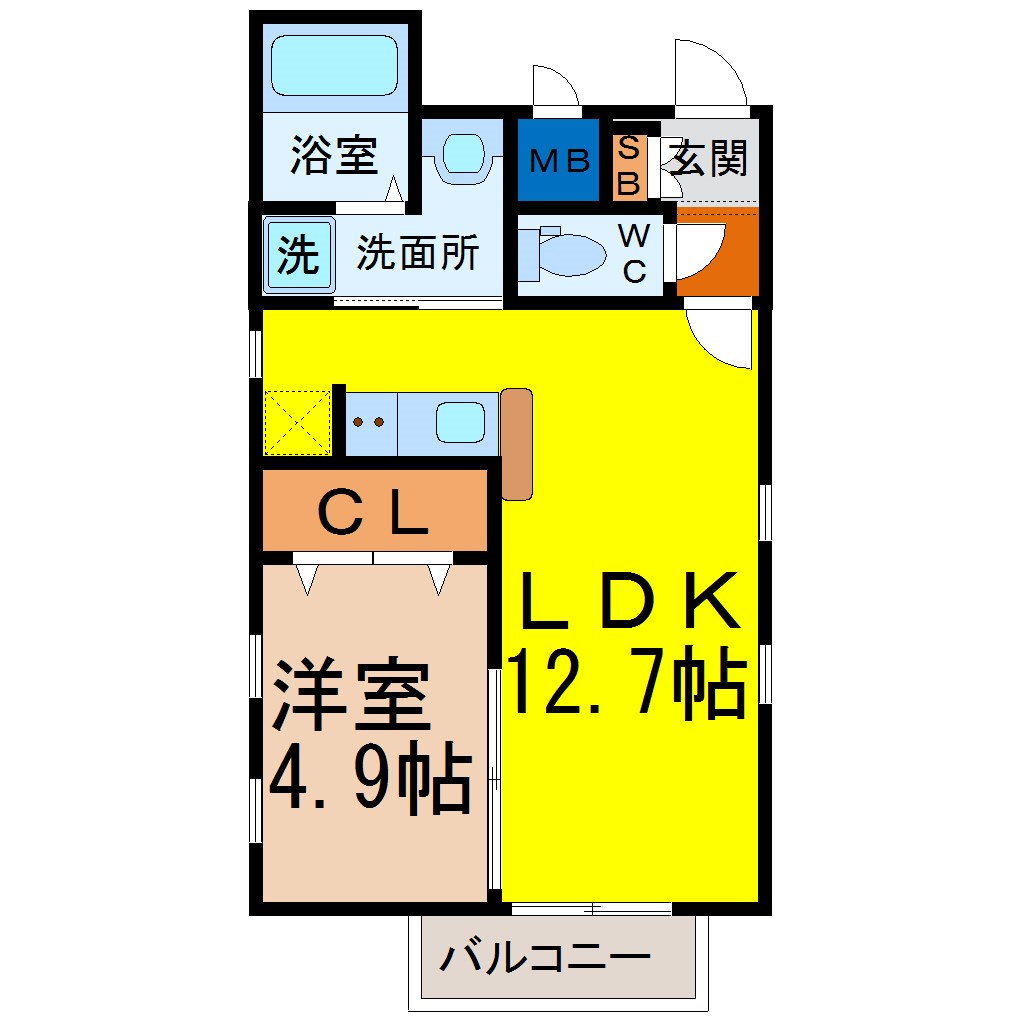 ＧＬＡＮＺ千種 間取図　ＬＤＫ12.7帖　洋室4.9帖　脱衣洗面所