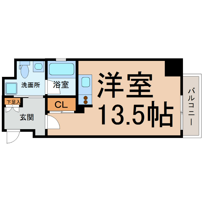 アーデン東別院 間取り　洋室13.5帖　脱衣洗面所　クローゼット付