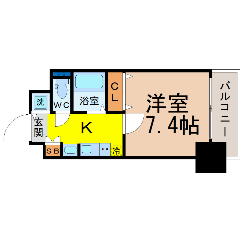 プレサンス名古屋駅前グランヴィル  間取り　洋室7.4帖　家具家電ご用意できます
