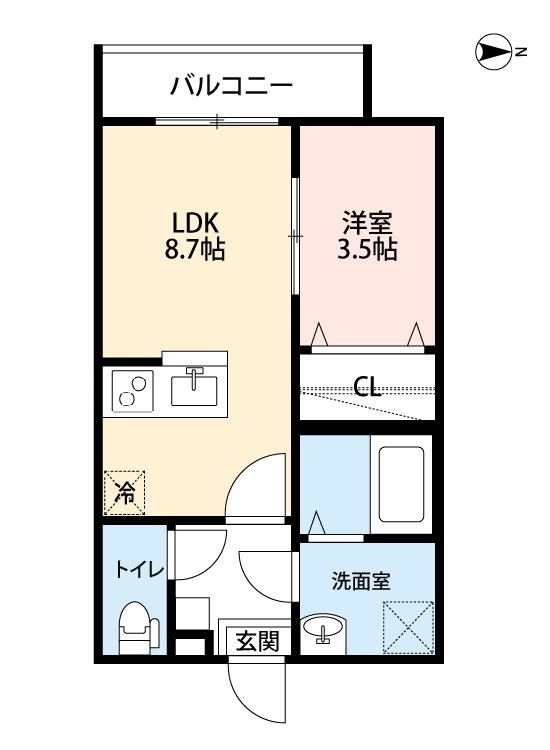 ｍｉａ　ｃａｓａ十一番町 間取り　ＬＤＫ8.7帖　洋室3.5帖　脱衣洗面所　バルコニー