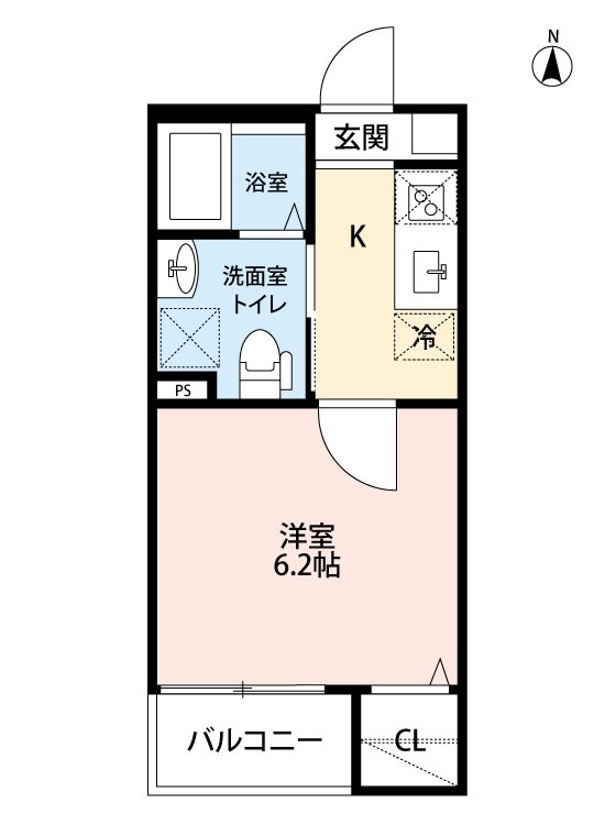 LUMIERE（ルミエール） 間取図　洋室6.2帖　脱衣洗面所　バルコニー