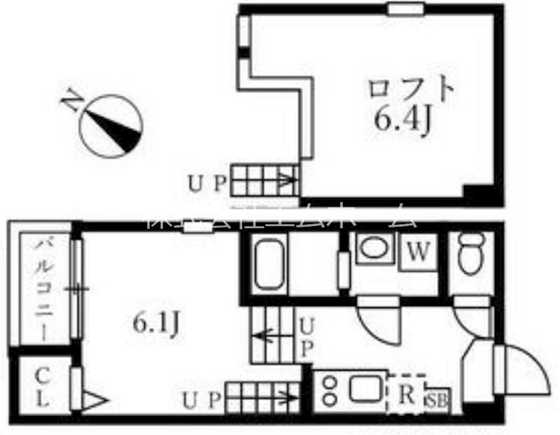 ハーモニーテラス烏森町 間取図　洋室6.1帖　ロフト6.4帖　脱衣洗面所