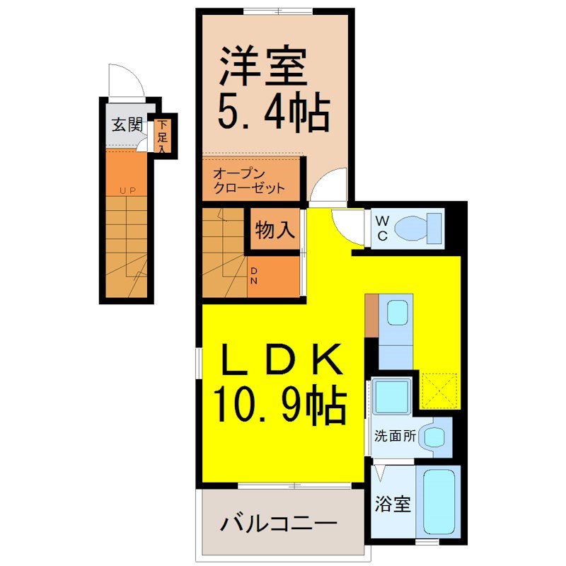 ウェリットメゾンII 間取図　ＬＤＫ10.9帖　洋室5.4帖　脱衣洗面所