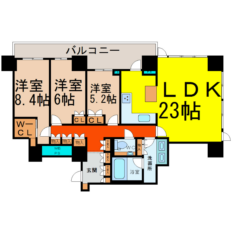 ブリリアタワー名古屋グランスイート 間取り　３ＬＤＫ