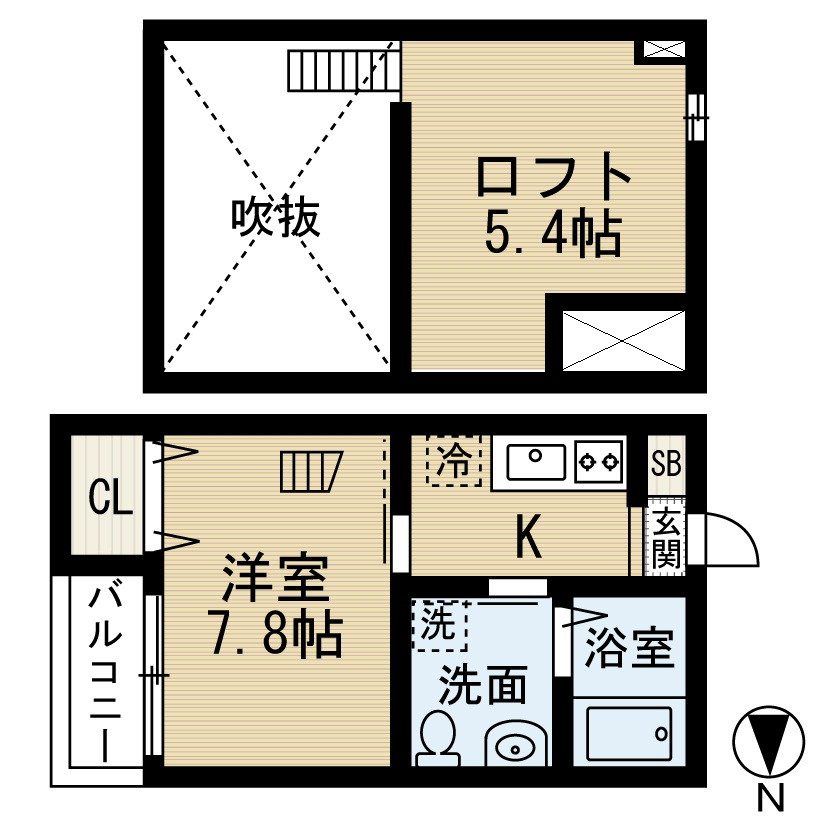 グリーン・ノア 間取図　洋室7.8帖　ロフト5.4帖
