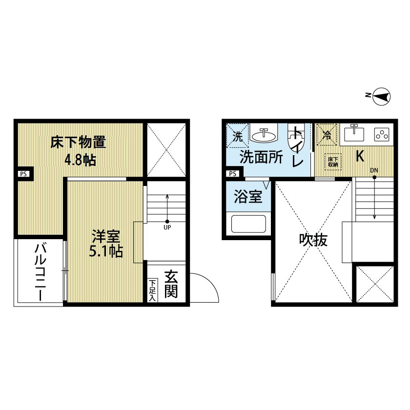 アーバンレックス名古屋南 間取図　洋室5.1帖　アンダーロフト4.8帖